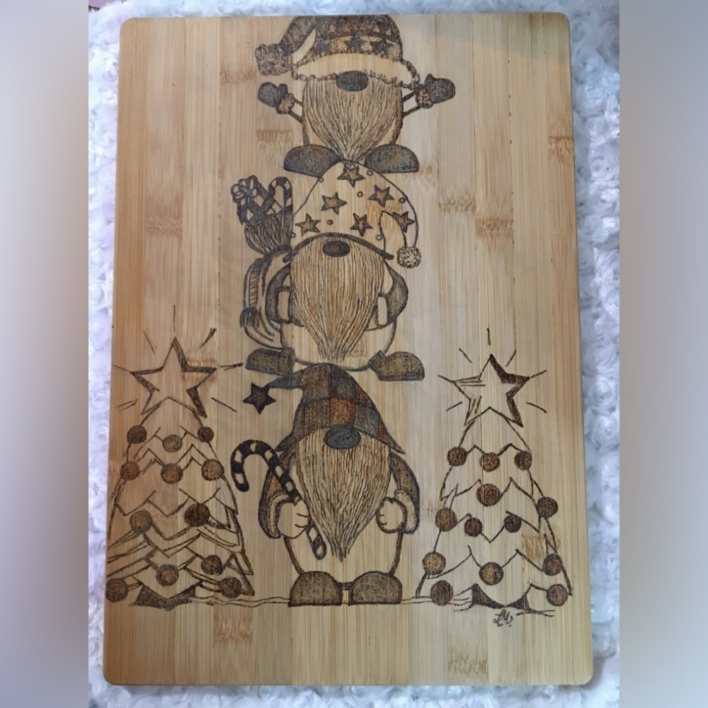 Engraved Wooden Cutting Board with Gnome Design